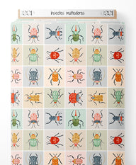 Tissu - Insectes multicolores sur fond