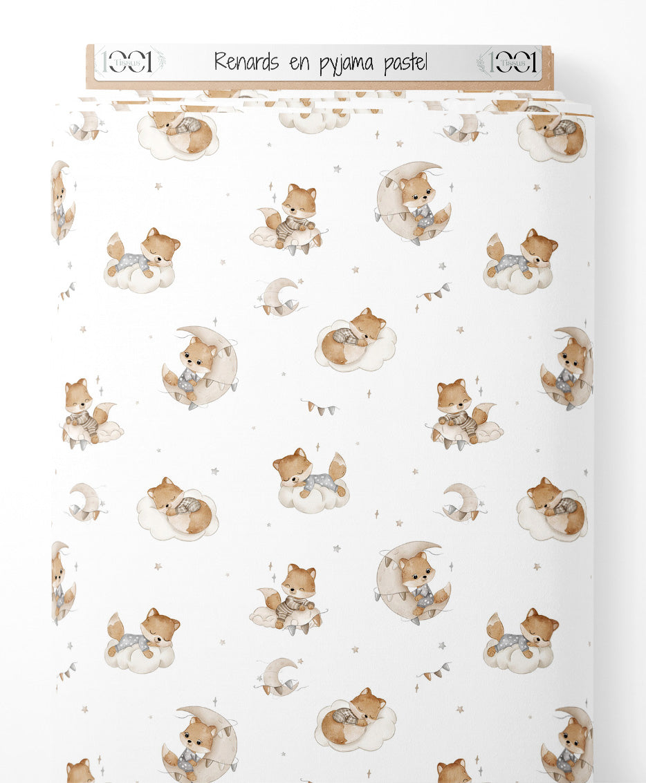 Tissu - Renards en pyjama pastel