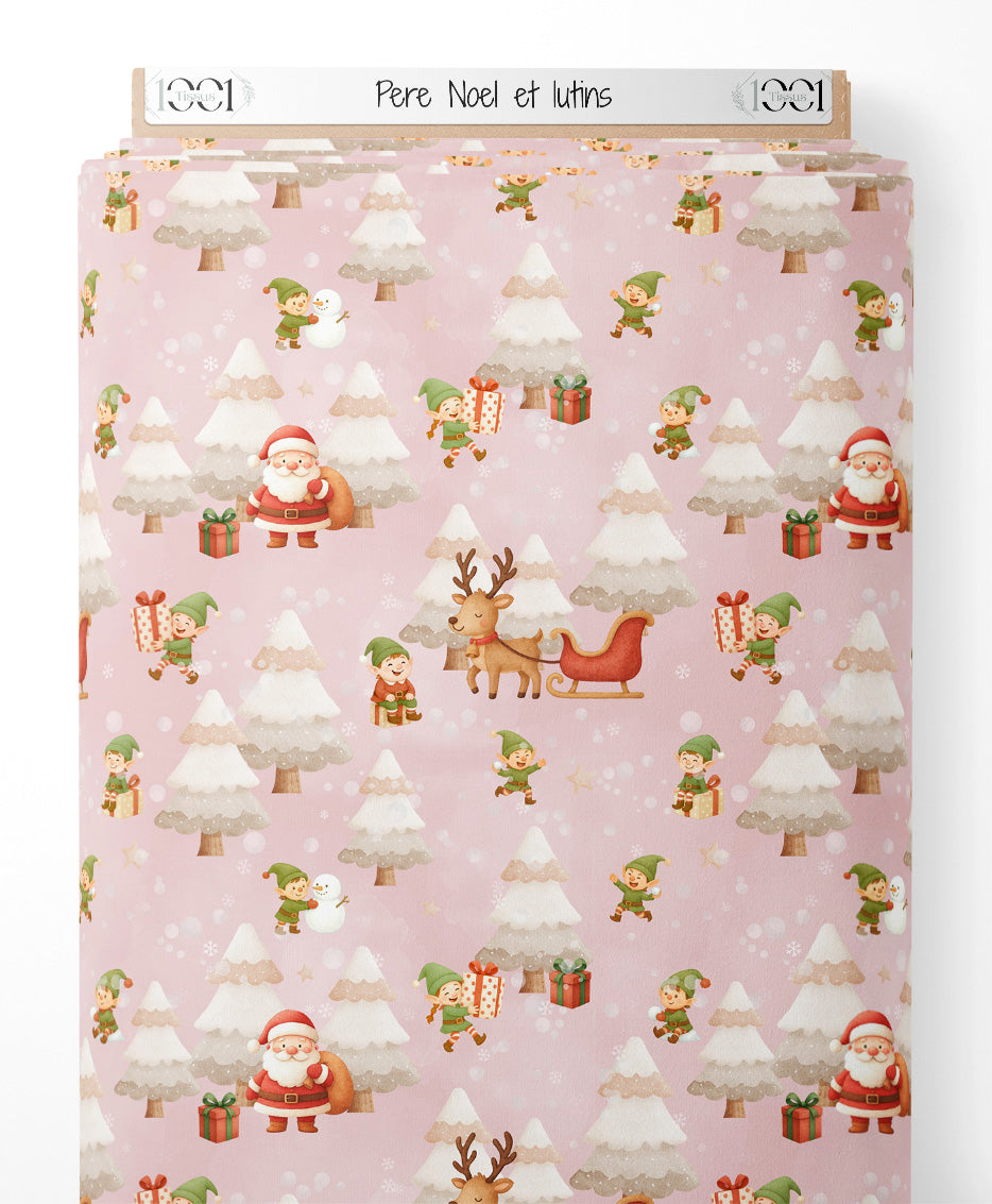 Tissu - Père Noël et lutins
