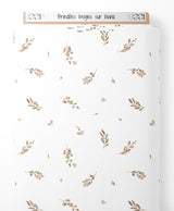 Tissu - Brindilles beiges sur blanc