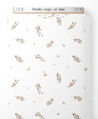 Tissu - Brindilles beiges sur blanc