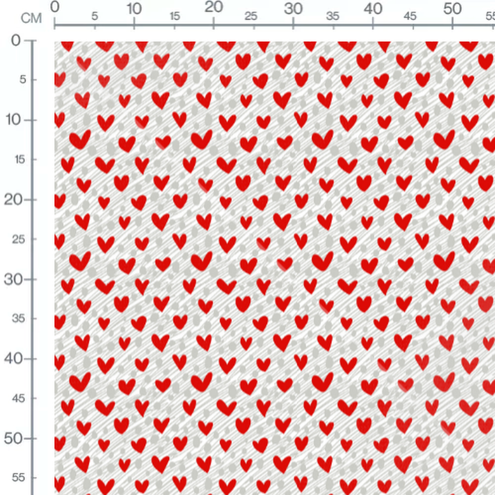 Tissu - Cœurs rouges sur fond gris
