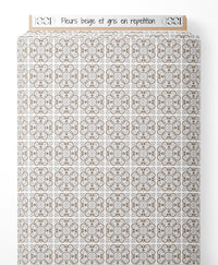 Tissu - Fleurs beige et gris en répétition