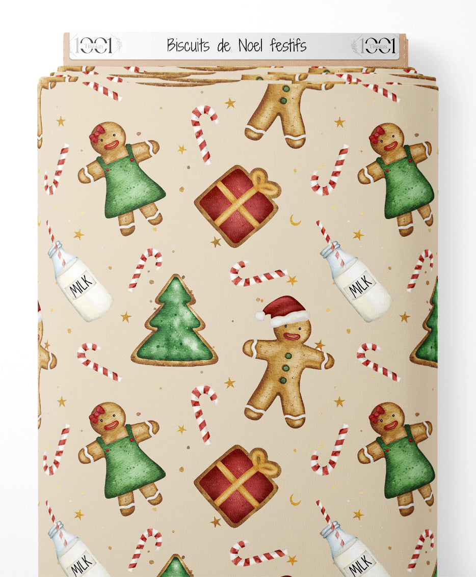 Tissu - Biscuits de Noël festifs