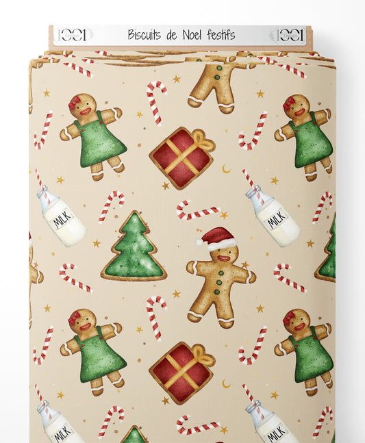 Tissu - Biscuits de Noël festifs