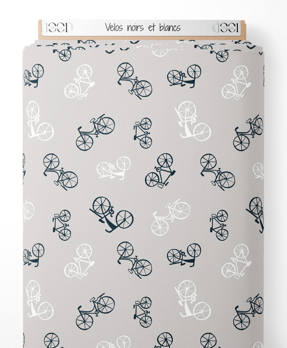 Tissu - Vélos noirs et blancs