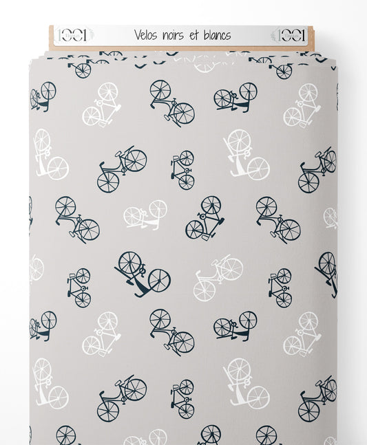 Tissu - Vélos noirs et blancs