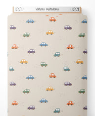 Tissu - Voitures multicolores sur fond
