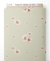 Tissu - Marguerites blanches sur vert