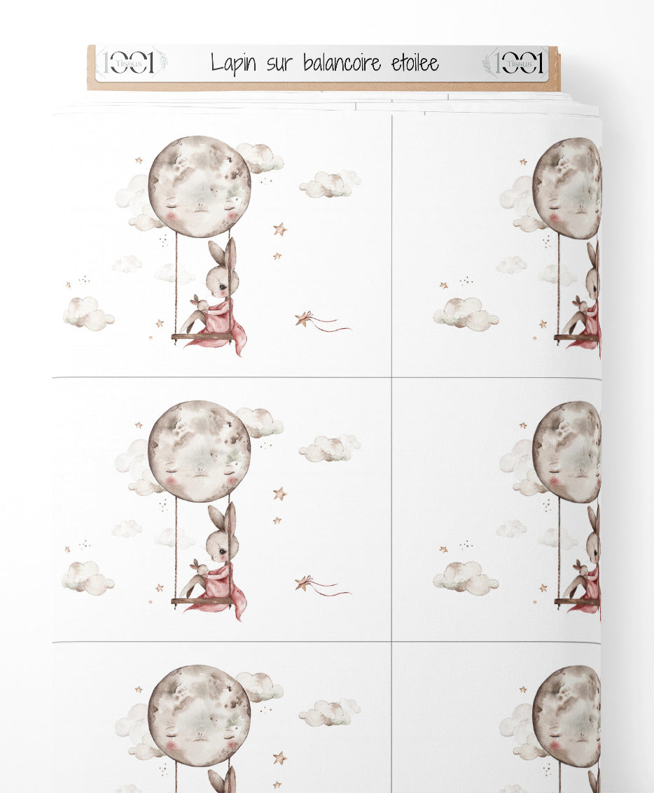 Tissu - Lapin sur balançoire étoilée