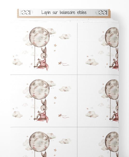 Tissu - Lapin sur balançoire étoilée
