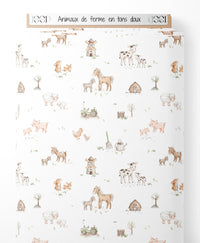 Tissu - Animaux de ferme en tons doux