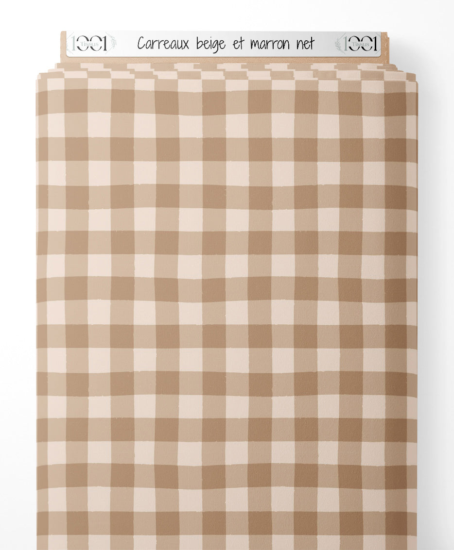 Tissu - Carreaux beige et marron net
