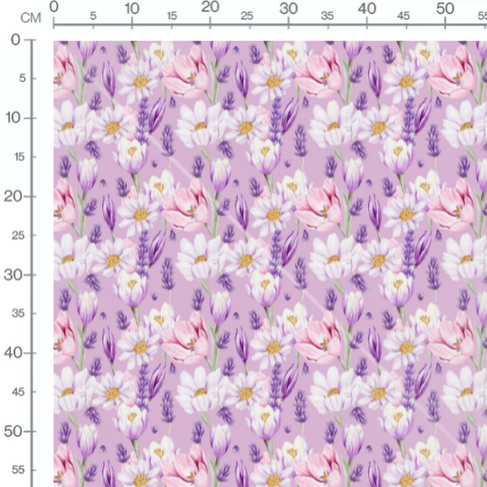 Tissu - Tulipes et lavande pastel