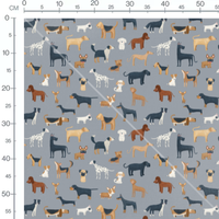 Tissu - Chiens variés sur fond gris