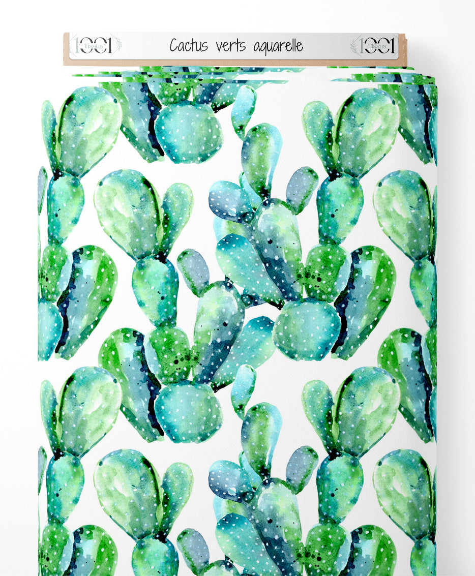 Tissu - Cactus verts aquarelle