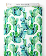Tissu - Cactus verts aquarelle