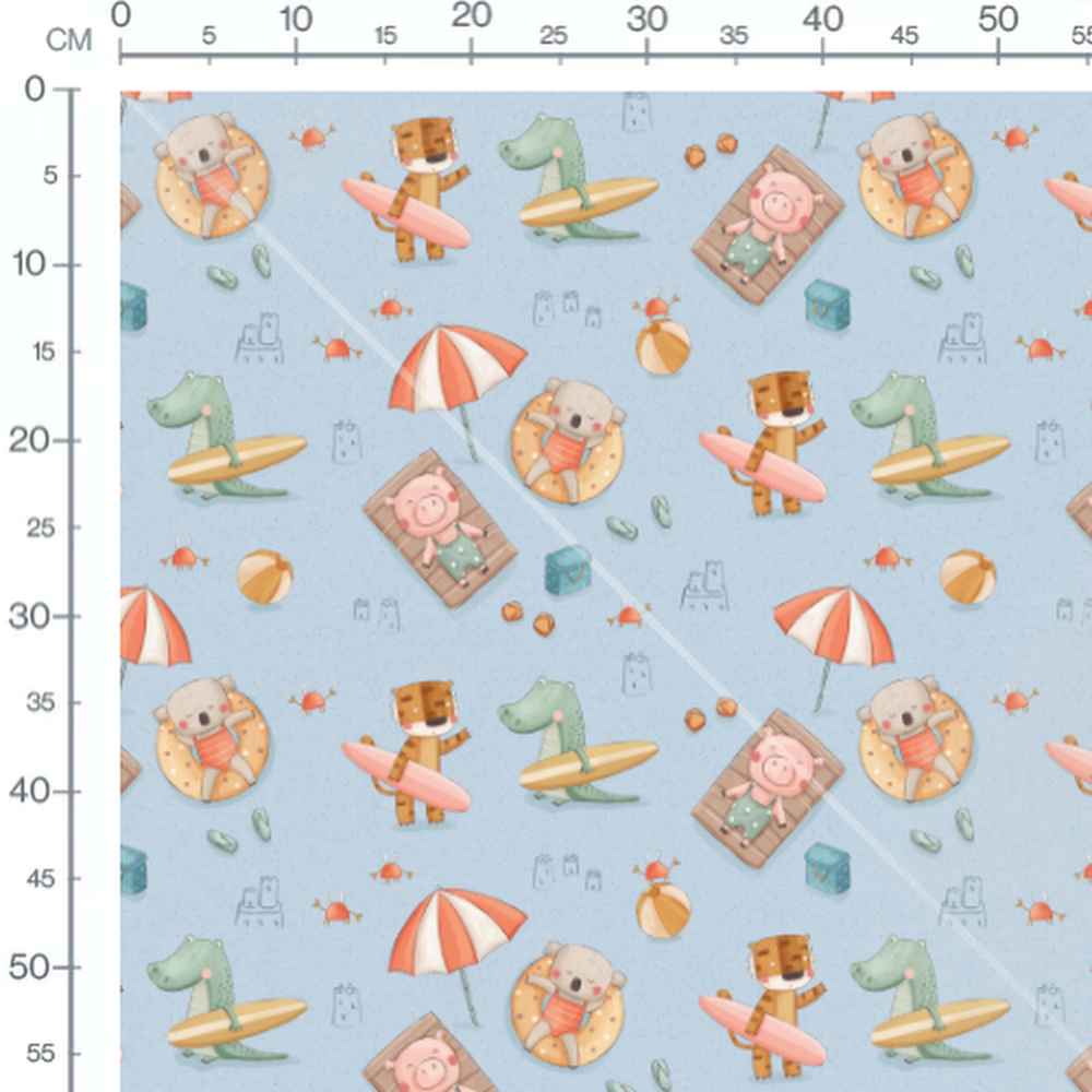 Tissu - Journée plage bleue animée