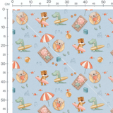 Tissu - Journée plage bleue animée