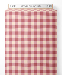 Tissu - Carreaux rose sur beige