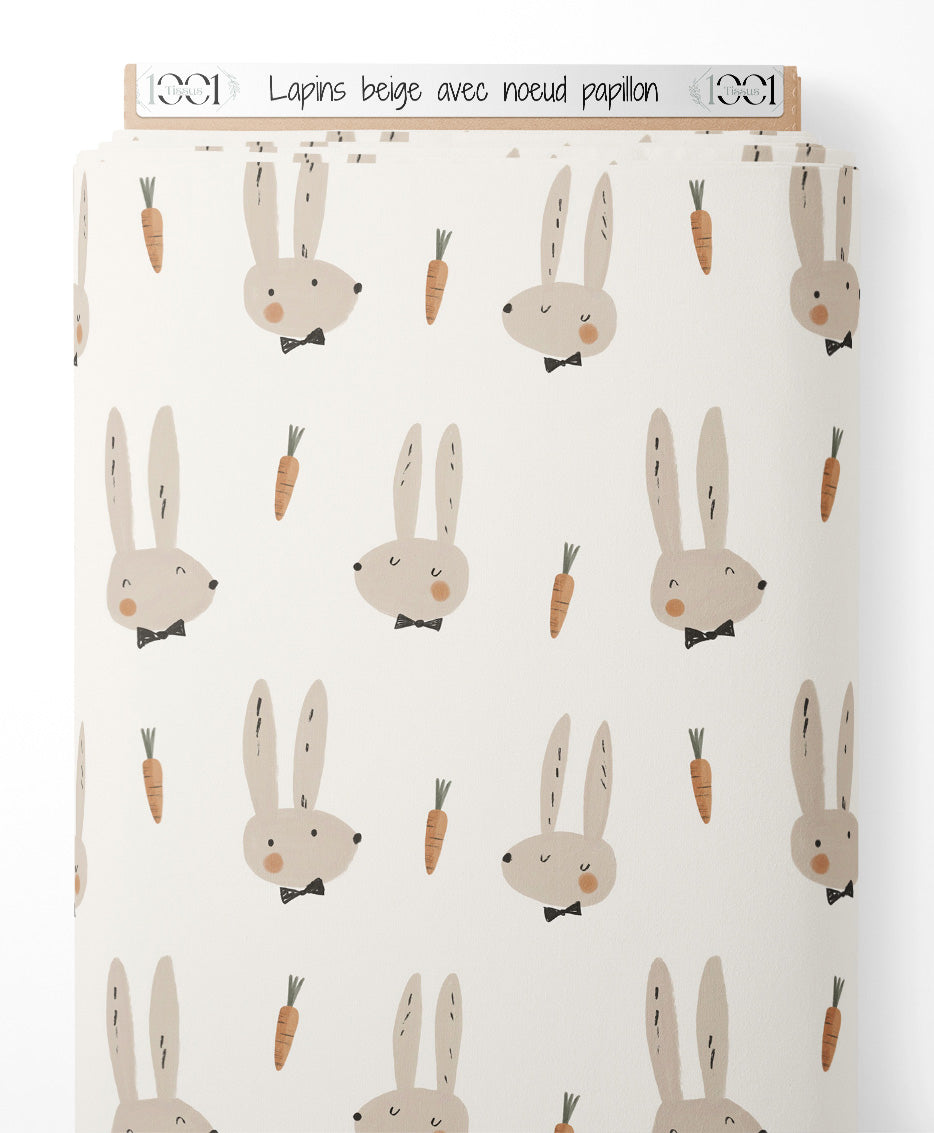 Tissu - Lapins beige avec nœud papillon
