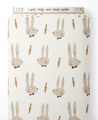 Tissu - Lapins beige avec nœud papillon