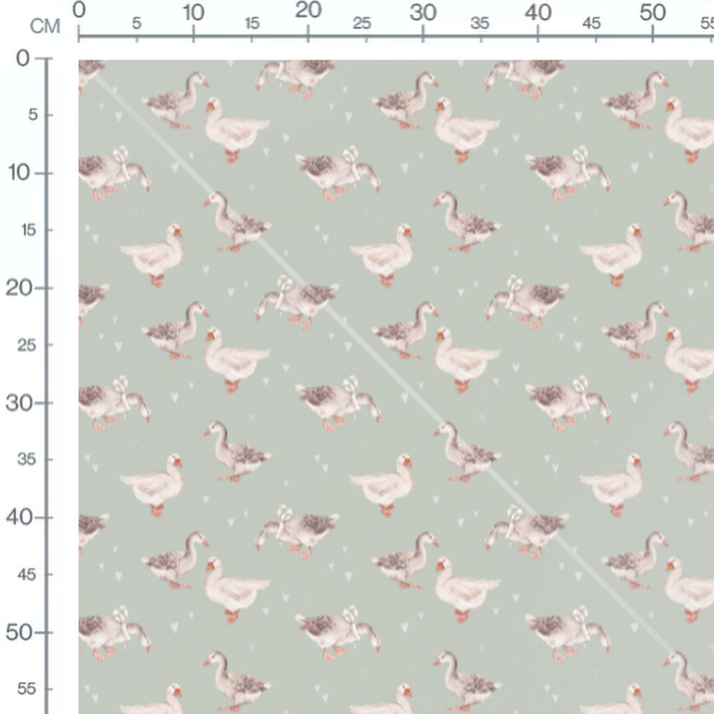 Tissu - Oies avec rubans et cœurs