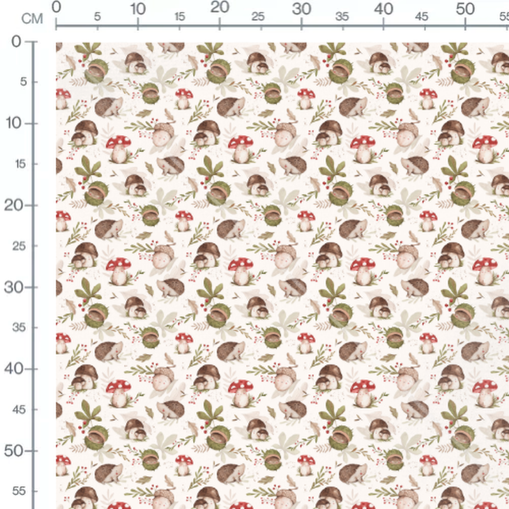 Tissu - Hérissons et champignons beiges