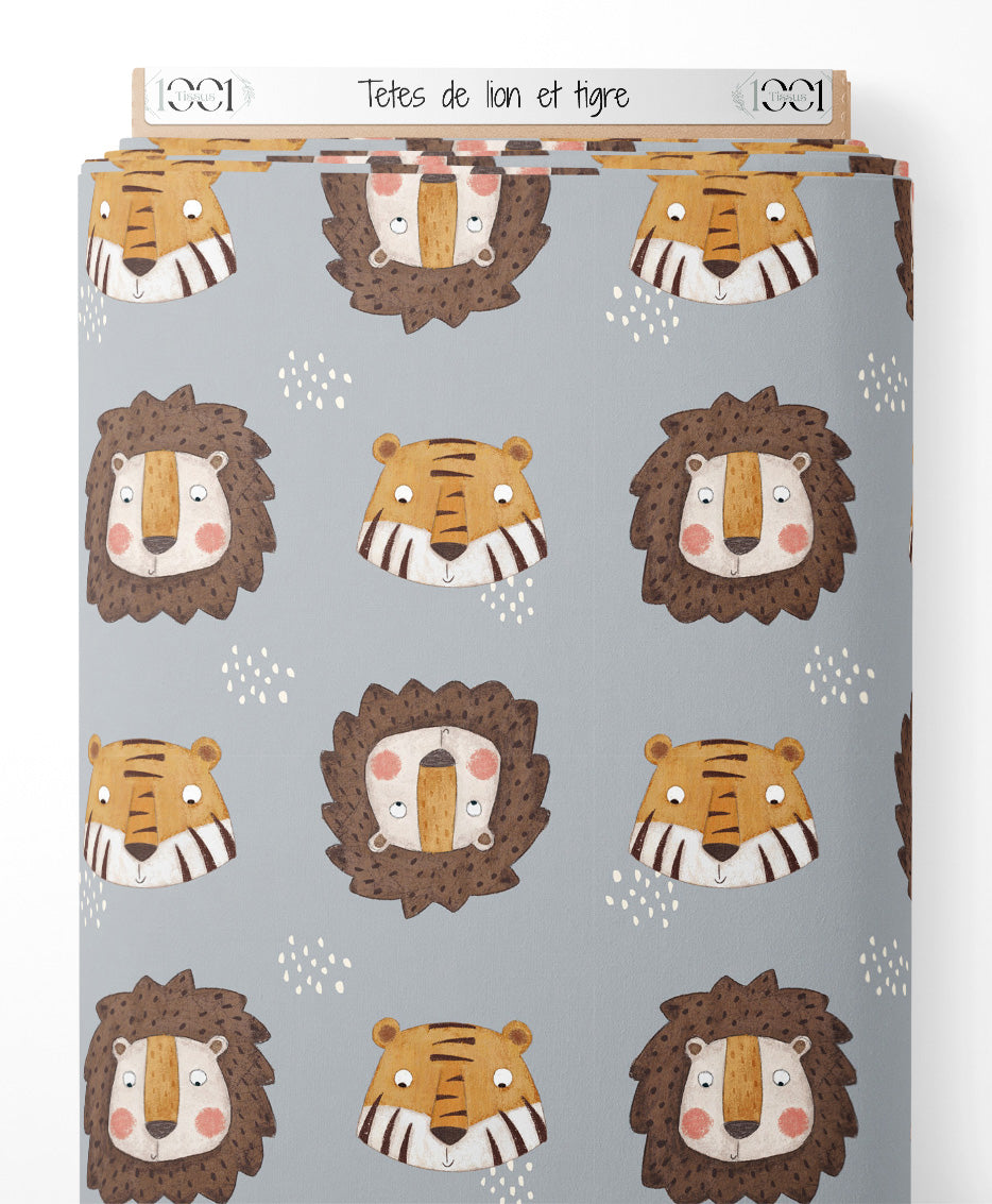 Tissu - Têtes de lion et tigre