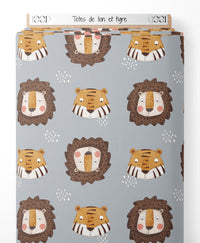 Tissu - Têtes de lion et tigre