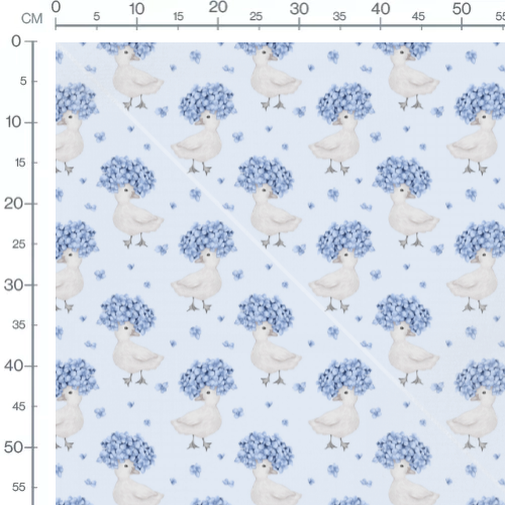 Tissu - Canards et fleurs bleues