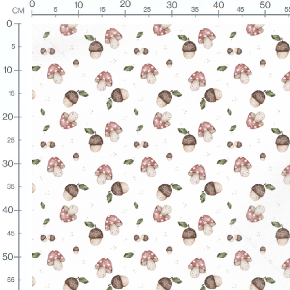 Tissu - Champignons et glands sur fond