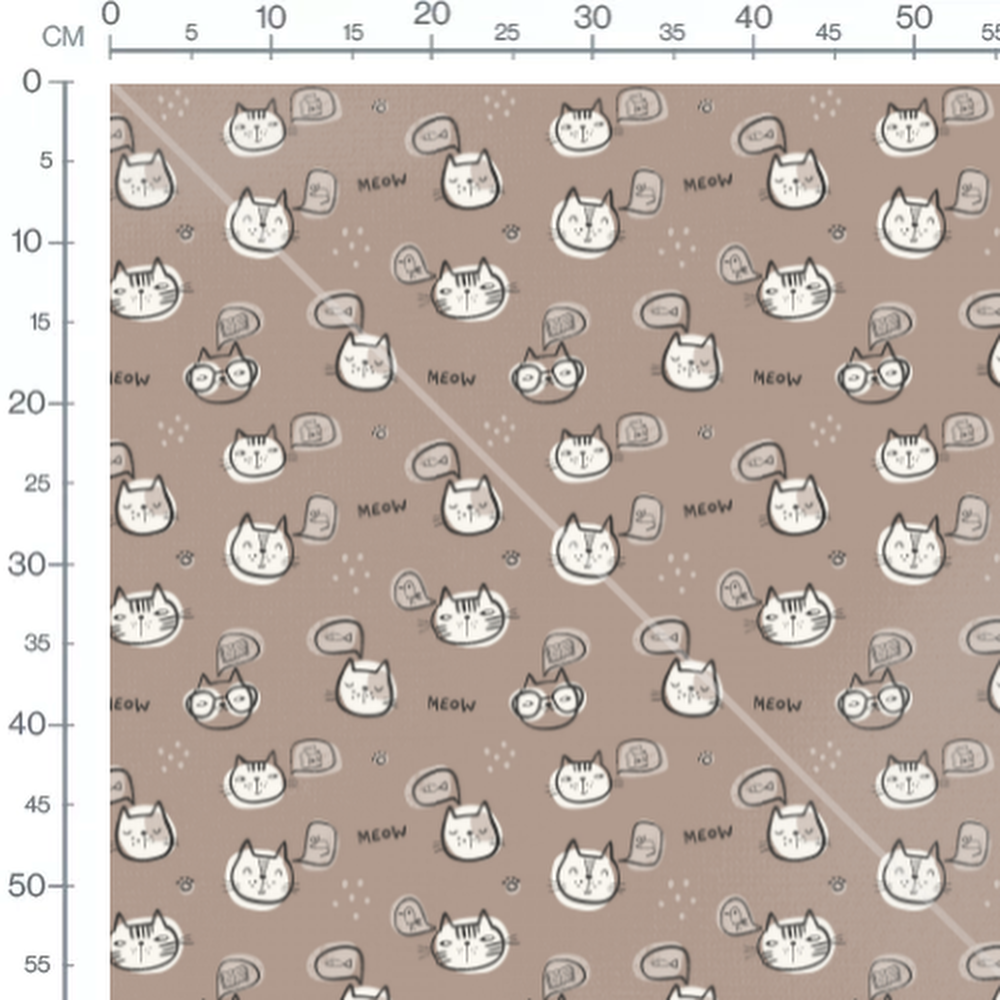 Tissu - Chats dessinés bulles pensées