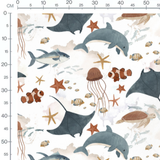 Tissu - Dauphins et poissons colorés