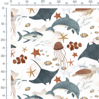 Tissu - Dauphins et poissons colorés