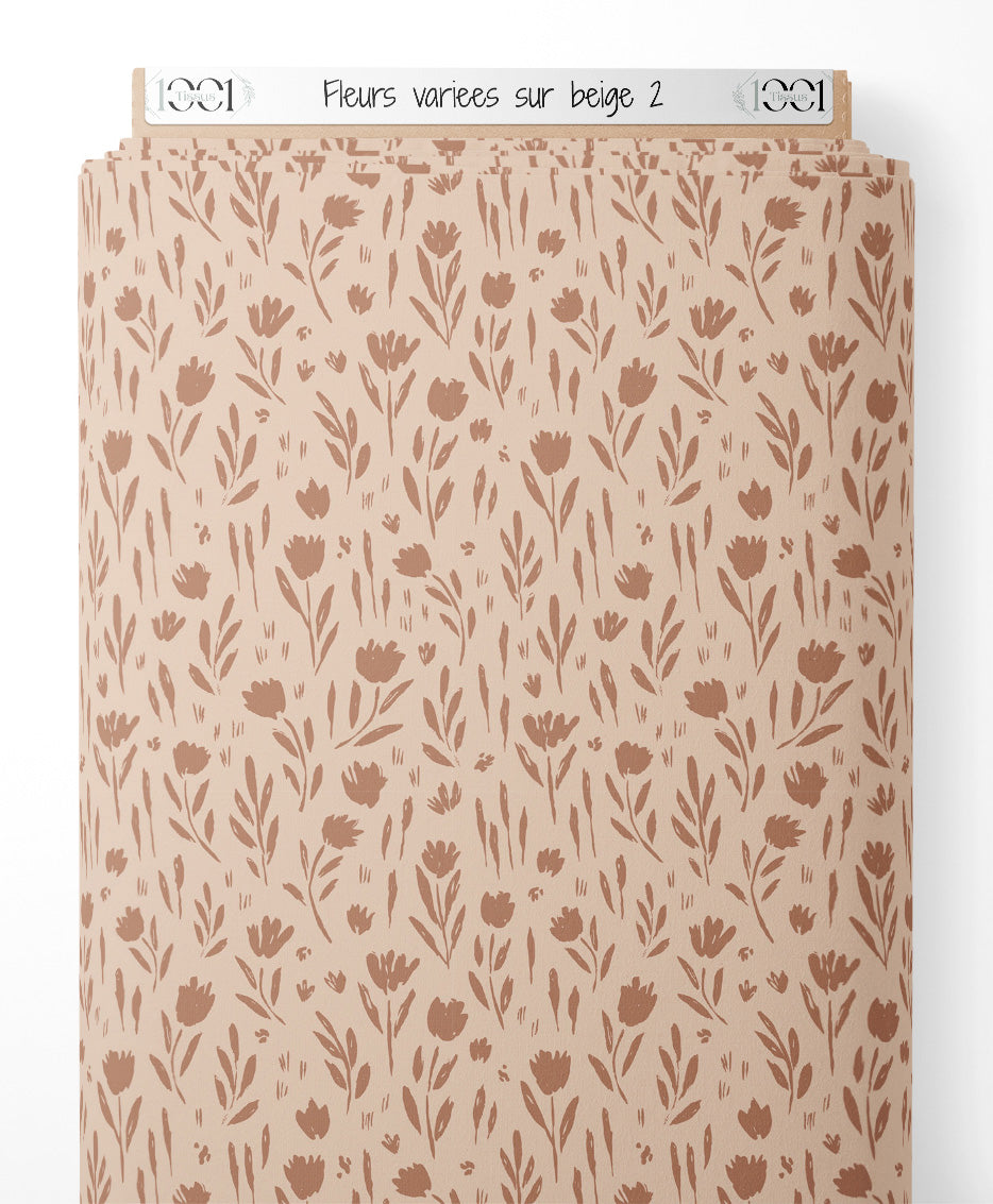 Tissu - Fleurs variées sur beige 2
