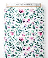 Tissu - Fleurs roses sur fond blanc 4