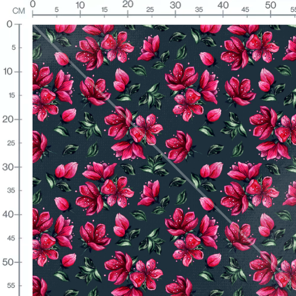 Tissu - Fleurs roses sur bleu foncé