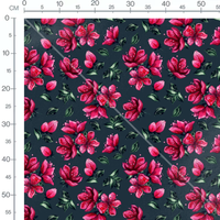 Tissu - Fleurs roses sur bleu foncé
