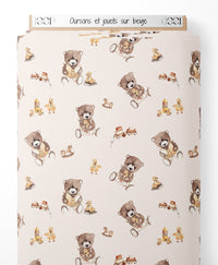 Tissu - Oursons et jouets sur beige