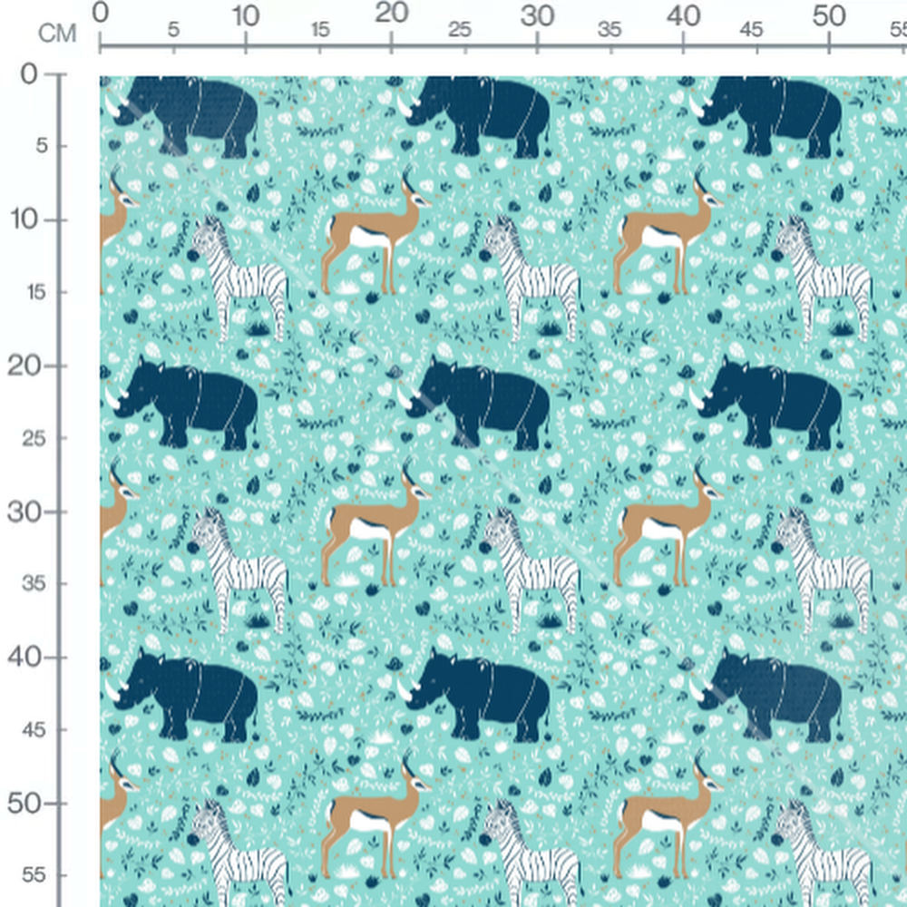 Tissu - Zèbres et antilopes sur vert