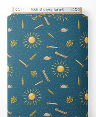 Tissu - Soleils et crayons souriants