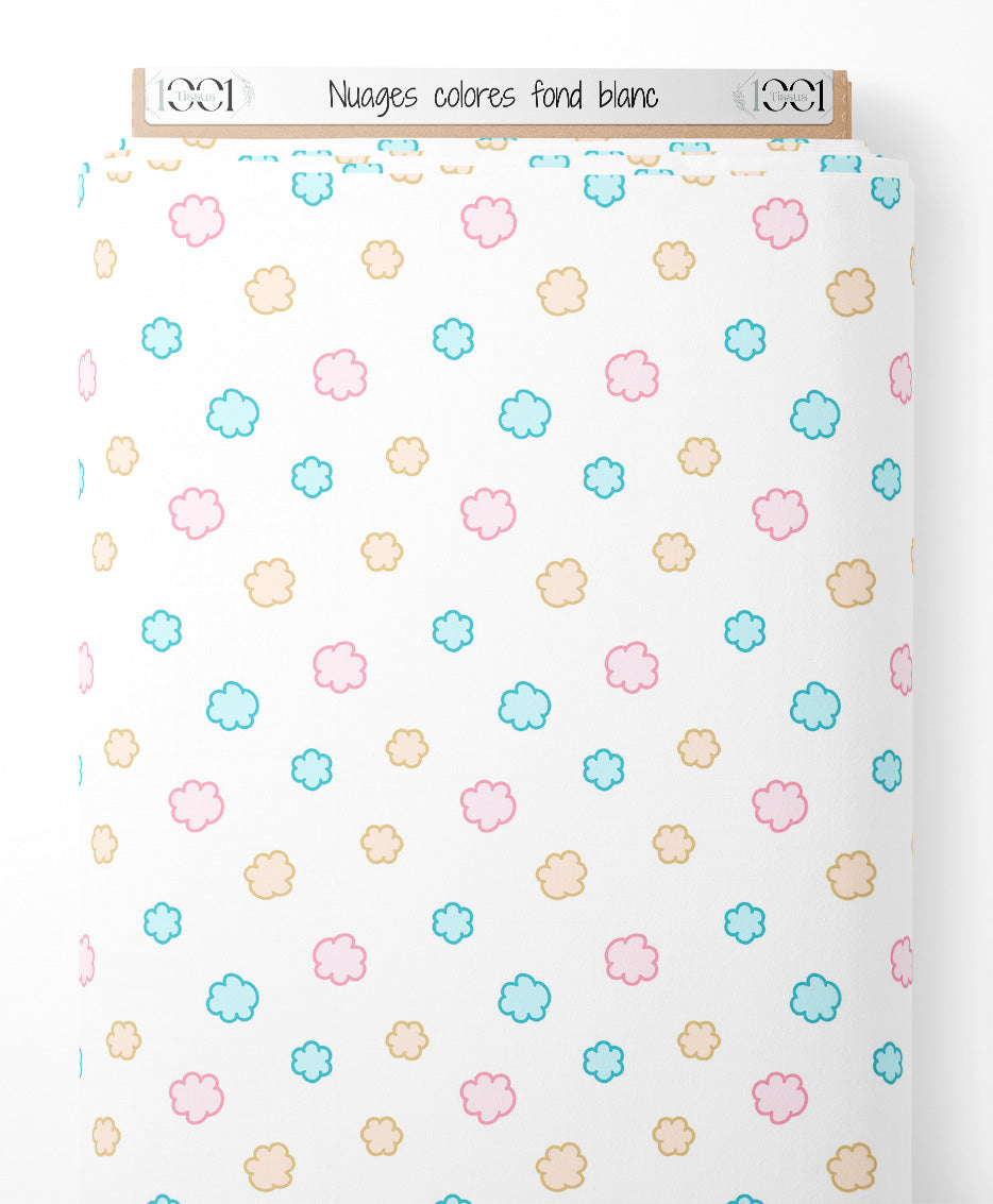 Tissu - Nuages colorés fond blanc