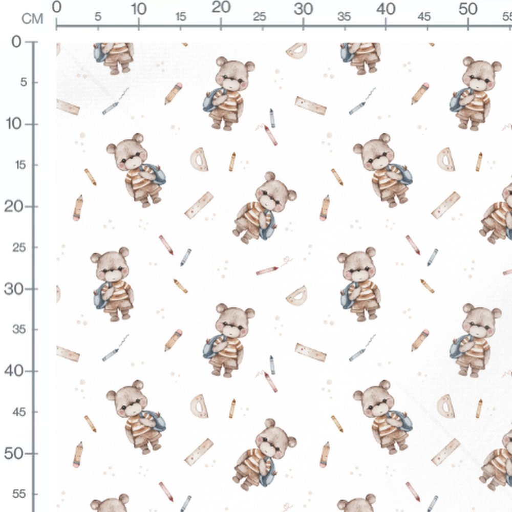 Tissu - Oursons sur fond blanc coloré