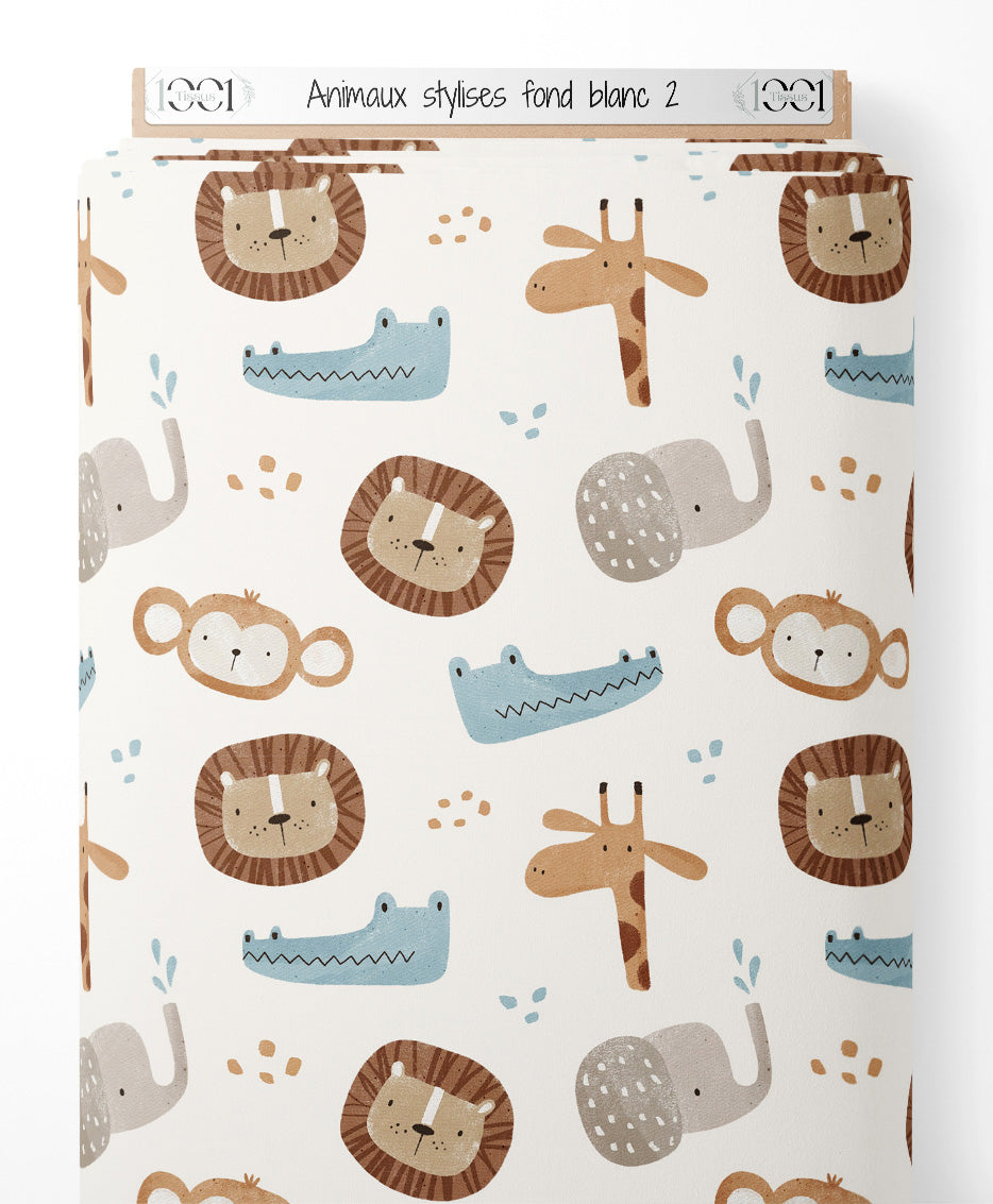 Tissu - Animaux stylisés sur fond blanc 2