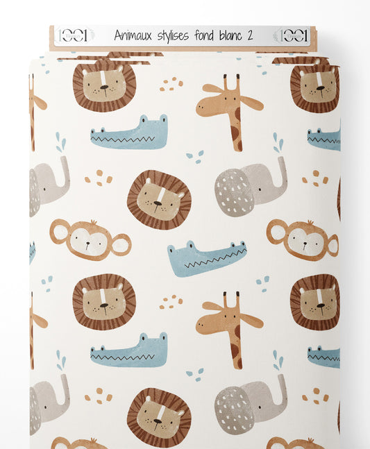 Tissu - Animaux stylisés sur fond blanc 2