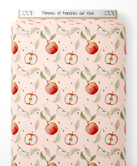 Tissu - Pommes et tranches sur rose