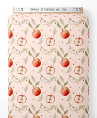 Tissu - Pommes et tranches sur rose