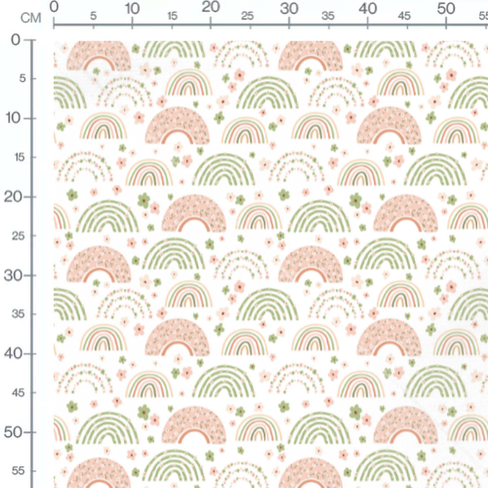 Tissu - Arcs-en-ciel et fleurs pastel