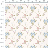 Tissu - Fleurs bleues et roses crème